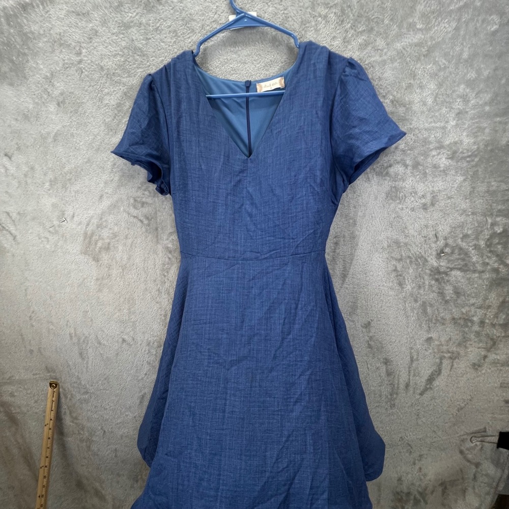 Altar'd State Blue Textured Fit & Flare Mini Dress S Cottagecore Skater Coastal - Picture 2 of 10